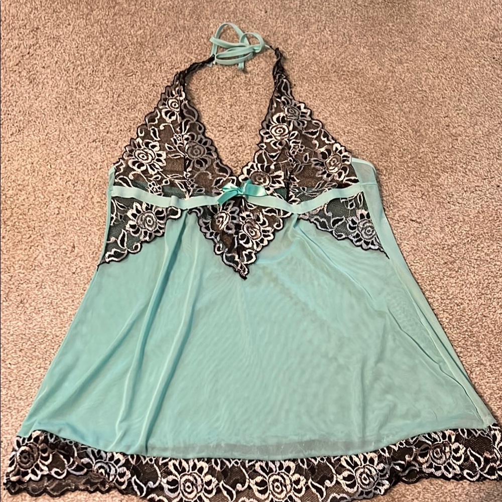 Green and Black Chemise with Halter Neckline and Flattering Silhouette